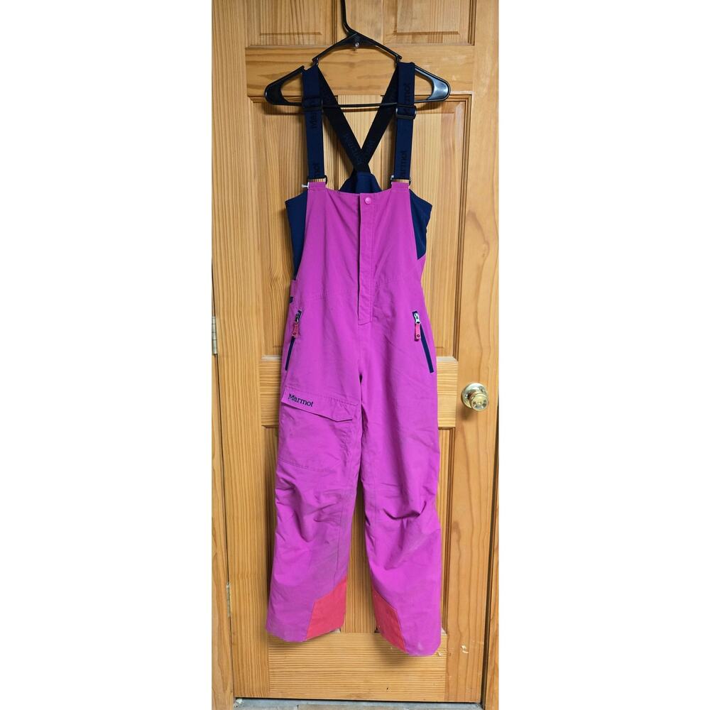 Marmot Kids' Pink Ski Bibs with Navy Straps